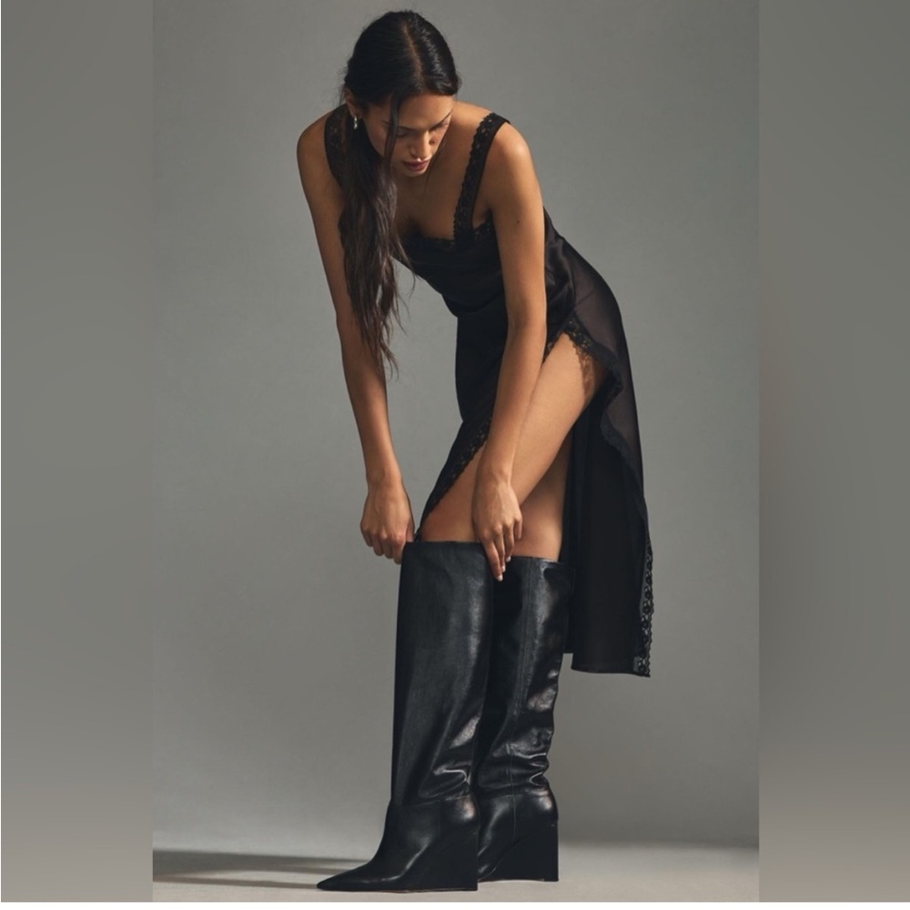 Anthropologie Maeve Cassia Leather Heeled wedge pointed Boots 36